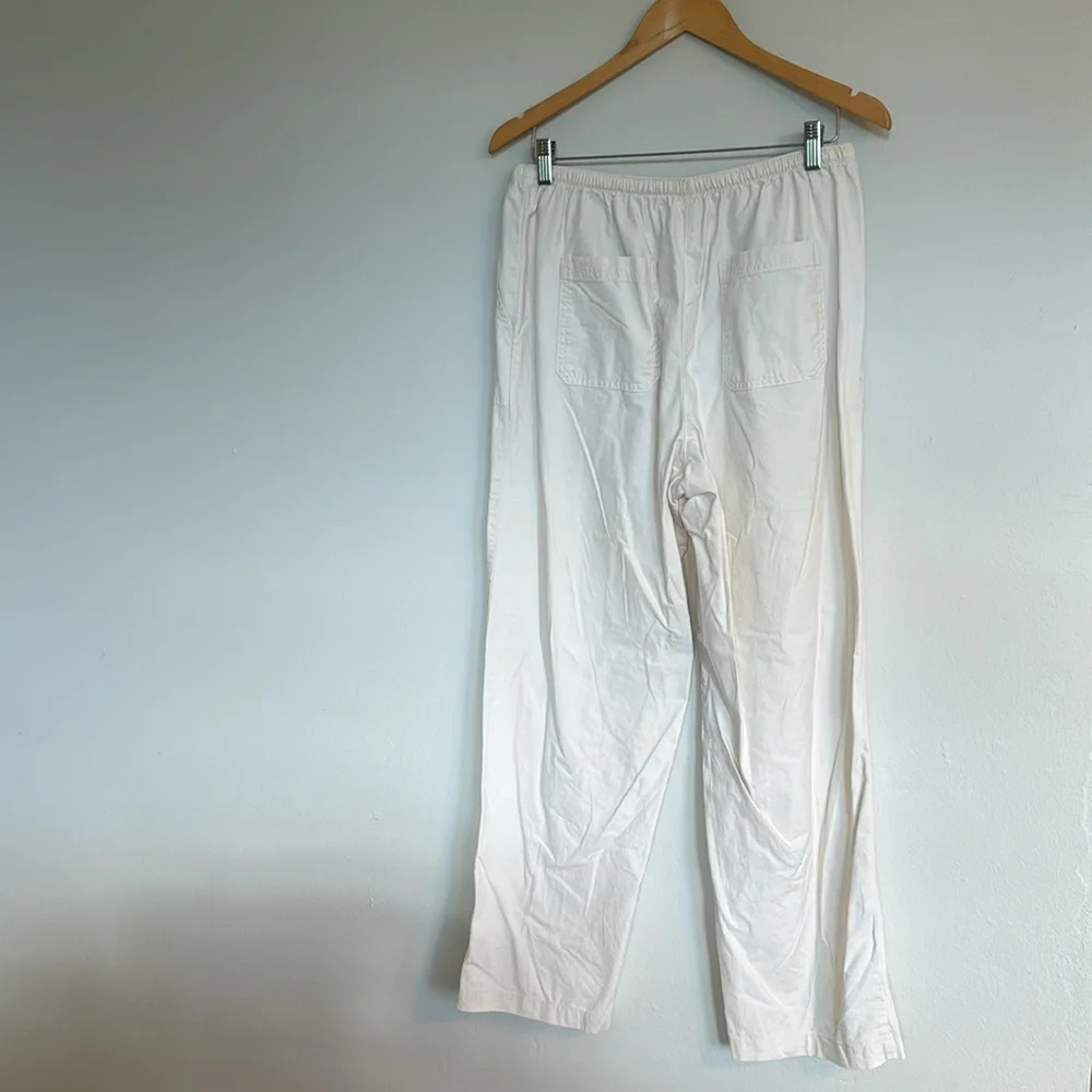 L.L. Bean Classic Fit Cream Pants Regular M Elastic Waistband 100% Cotton - Picture 4 of 6